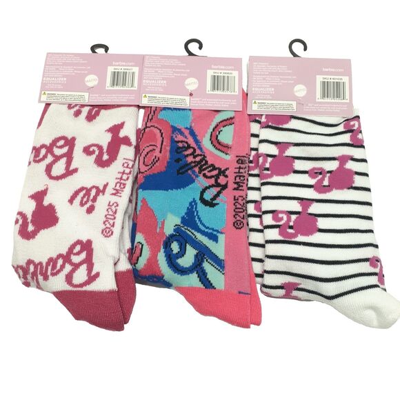 Mattel Barbie Crew Socks Set 3-Pack Pink Size 9-13 Women NWT Barbicore - Picture 2 of 4